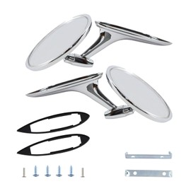 Round Bowtie Outside Rearview Mirrors Ribbed Base Fits for 1963-1964 Bel Air Biscayne Impala / 1963-1965 Corvair