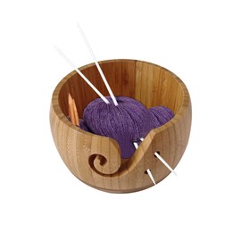 AUTUUCKEE Handmade yarn bowl with lid and holes, yarn holder for knitting and crocheting (pine)