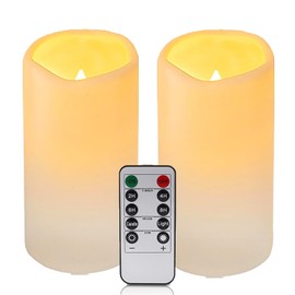 AVEKI 2 Pack Outdoor Waterproof Flameless Candles, Flickering Flameless Pillar Candles with Remote and Timer, Elictric Led Candles Battery Operated Home Decor for Party Garden Porch Weddings (2 Pcs)