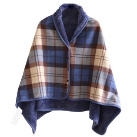 Nanairo-kan 4-Way Blanket, Throw Blanket, Wrap Skirt, Worn Blanket, Warm, Back Boa, 39.4 x 55.1 inches (100 x 140 cm), Shoulder Cover, Brushed Lining, Cold Protection, Flannel, blue