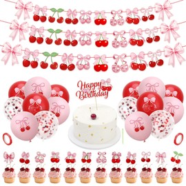 Guiqulai Cherry Birthday Decorations, Theme Banner Decorations, Summer Fruit Cherries Party Supplies for Summer Party Wedding Bridal Shower Birthday