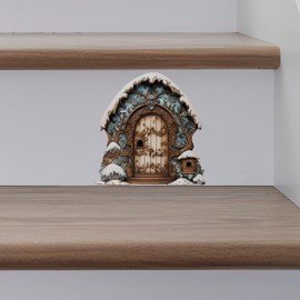 Christmas Village House Wall Sticker - Blue Enchanted Forest Winter Wonderland House Decor Door