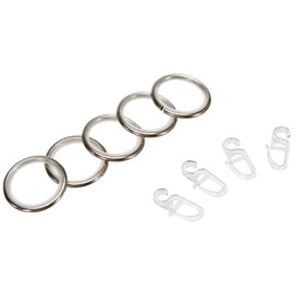 GARDINIA Curtain Rings for Curtain Rods with Diameter 16 mm - 20 mm, with Sliding Insert and Curtain Hooks, Pack of 10, Width 4 mm, Crete, Metal/Plastic, Stainless Steel Look