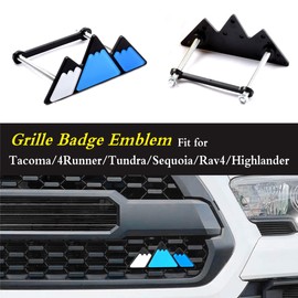 Tri-Color Grille Badge Emblem Decoration Accessories Car Truck Label Compatible for Tacoma 4Runner Tundra Sequoia Rav4 Highlander (Mountain Dark Blue/Sky Blue/White)