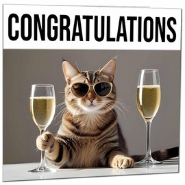Congratulations Card - Cat New Job, New Baby Card, Engagement Card - 145 x 145mm