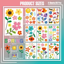 Spring Window Clings for Glass Windows, 86 Pcs Flowers Butterfly Bees Hello-Spring Window Decals Stickers Spring Decorations for Office Home Party