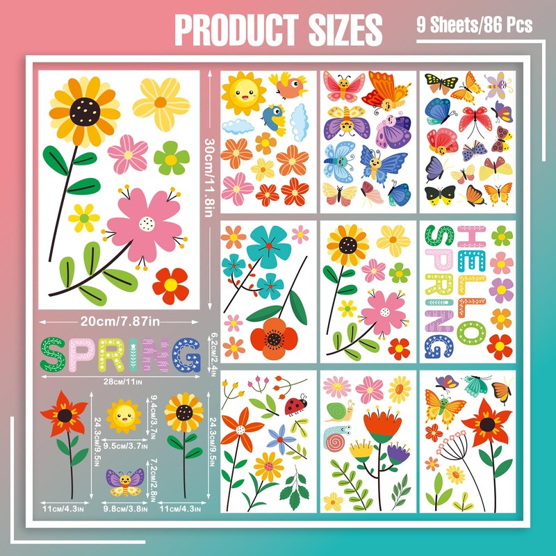 Spring Window Clings for Glass Windows, 86 Pcs Flowers Butterfly