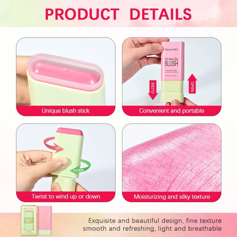 Yeweian Soft Creamy Blush Stick, Multi-use Makeup Blush Stick for