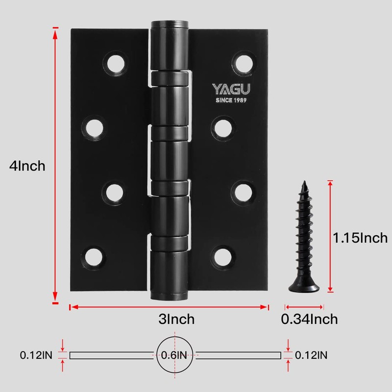 YAGU 3 Pack 4'' Door Hinges Brushed Black 4 x