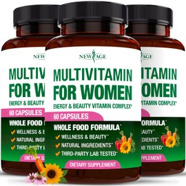 NEW AGE Multivitamin for Women - B-Complex, Whole Foods, Hair Support, Iron - All in1 Womens Multivitamin - Bioavailable & Gentle on Stomach - Made in USA - 180 Count