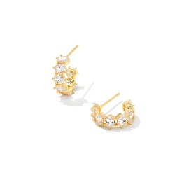 Kendra Scott Cailin 14k Gold-Plated Brass Crystal Huggie Earrings in White Crystal, Fashion Jewelry For Women
