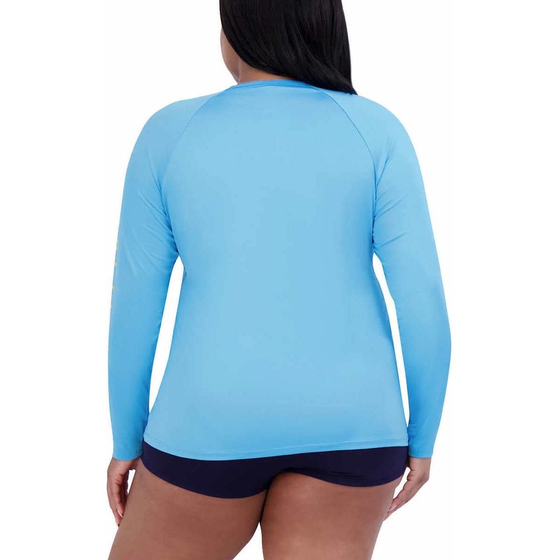 Nautica Women's Long Sleeve Rashguard Swim Top UPF 30+, lightblue,
