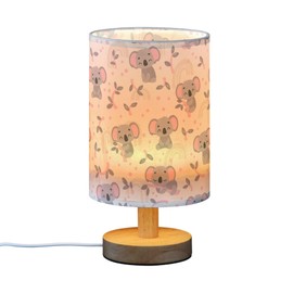 YYZZH Table Lamp Cute Koala Eucalyptus Branch Scandinavian Pattern Nightstand Lamp with Wood Base Fabric Lamp Shade Bedside Desk Lamp for Living Room Bedroom Kids Room Office