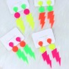 Multicolor Retro 80's 90's Neon Earrings, Exaggerated Lightning Bolt Dangle
