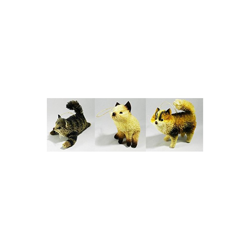 Set of 3 Bristle Cat Christmas Tree Decoration