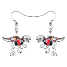 BAMAY Enamel Alloy Tyrannosaurus Rex Dinosaur Earrings Hanging Dangle Jewellery Gifts for Women Girls Children, Zinc, No Gemstone