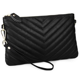 YALUXE Women's Genuine Leather Wristlet Purse Clutch Wallet with Crossbody Strap