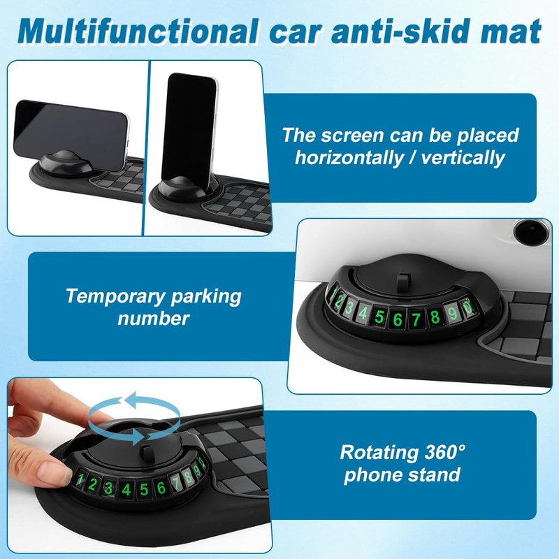 Herxsin Multifunction Car Anti-Slip Mat, Car Dashboard Mobile Phone Holder,