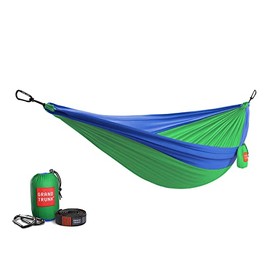 GRAND TRUNK | Parachute Nylon Hammock | Two Person Hammock (Double) | Lime Green/Blue | Comfy, Lightweight, and Packable | Indoor and Outdoor Use