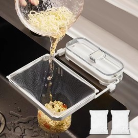 Suction Cup Kitchen Sink Filter with 100PCS Replacement Disposable Mesh Bag, Removable Suction Cup Kitchen Sink Residue Filter Holder Kitchen Food Collector for Food Residue Collection(White)