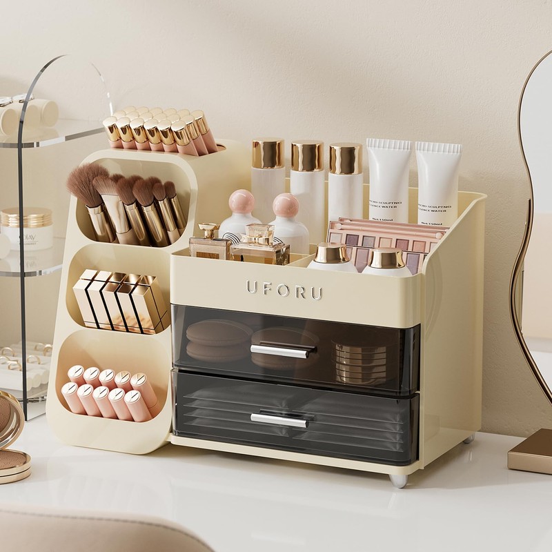 UFORU Makeup Organizer for Vanity with Brush Holder, Countertop Skincare