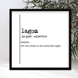 Rustic Chic Style 12x12in Wood Wall Plaque with the Funny Noun Definition of Lagom Wall Hang Black Frame Wood Plaque for Home Farmhouse Garden Yard Porch Cottage Wall Decor