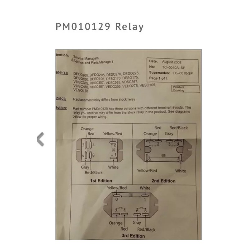 Viking New OEM PM010129 Viking Range Oven MAIN RELAY, Instructions