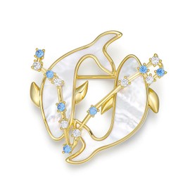 Soumimi 14K Gold Zodiac Sign Brooch Pin 12 Constellations Brooches CZ Horoscope Pins Jewelry Birthday Christmas Gift for Women, 14K Gold-plated, cubic zirconia white shell