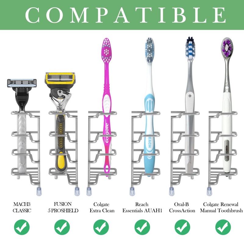 Linkidea 換気歯ブラシホルダー バスルーム用 ステンレススチール製歯ブラシスタンド 歯ブラシ、歯磨き粉、カミソリ、ハンドソープ、化粧台カウンタートップ 6スロットオーガナイザー (つや消しニッケル)