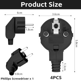 AXFEE Pack of 4 Euro Plugs, 250 V 16 A Euro Power Plug, Protective Contact Plug, Euro Plug for 8-10 mm Cable, IP44, Durable and Shatterproof (Black)