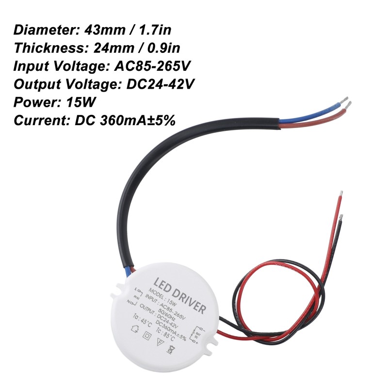 LED Power Supply Driver Waterproof Constant Voltage Transformer 360mA AC85‑265V