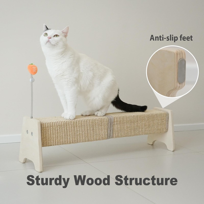 Meeyoview 30" Horizontal Scratching Post, Sisal Cat Scratcher with Spring