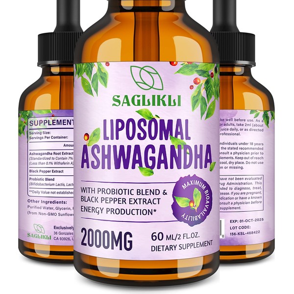 Saglikli Liposomal Ashwagandha Liquid Drops 2000mg, Ashwagandha Root Extract Supplement
