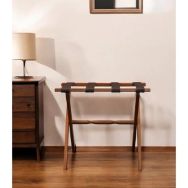 Homeroots Hotel Light Walnut Folding Luggage Rack With Four Straps