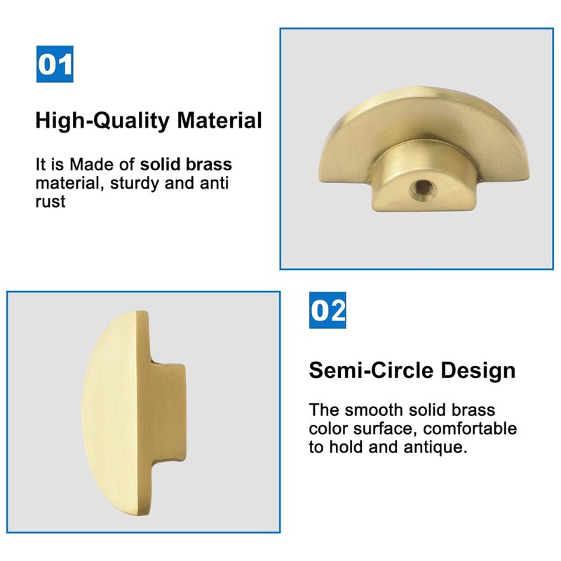 INCREWAY Drawer Pulls Solid Brass Half Moon Drawer Pulls Half