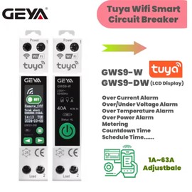 GEYA TUYA WiFi Intelligent Circuit Breaker Intelligent Home Wireless Remote Control Switch 1A~63A Adjustable 90V~240V (GWS9-W)