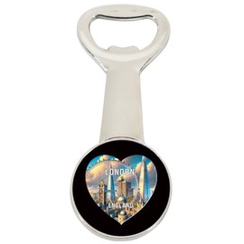 London England Travel Souvenir Destination Heart Shape Design Magnetic Bottle Opener Single