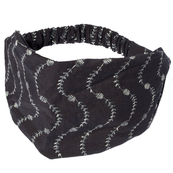 Embroidery cotton headband-Black-One size