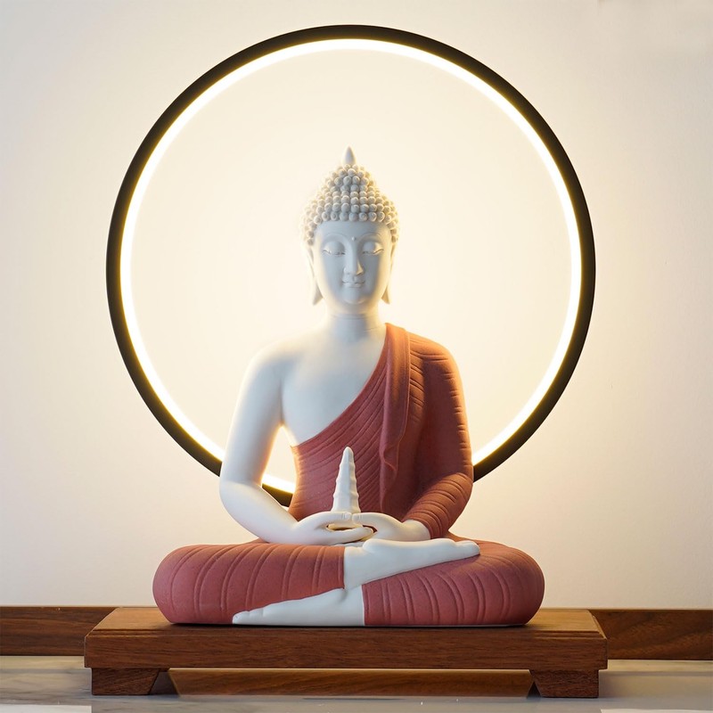 QINLANG 12 inch Red Buddha Statue and 15.74 inch LED