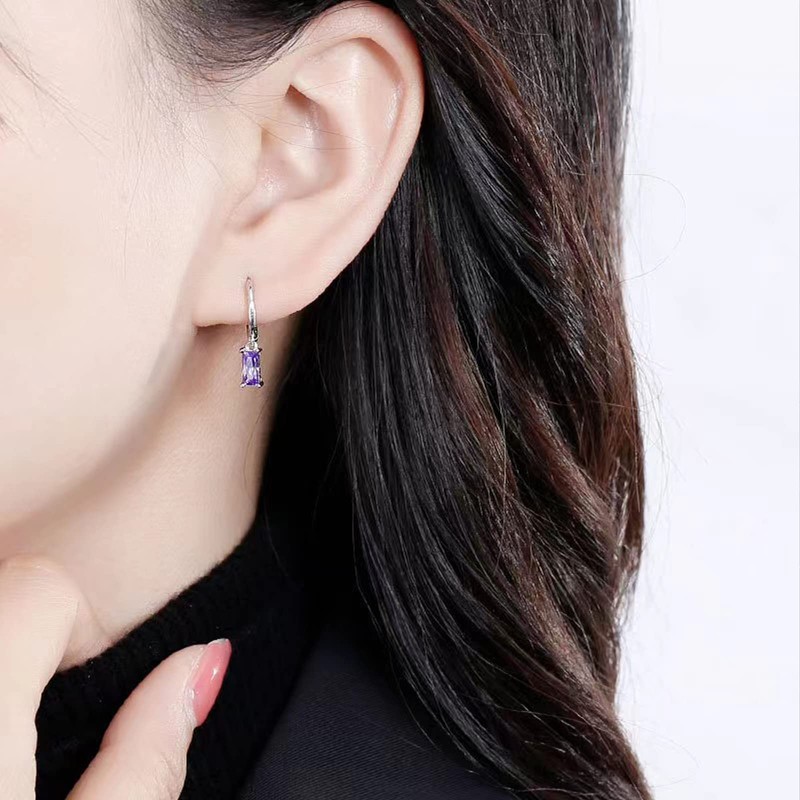 Sterling Silver Hoops With Purple Dangle, Amethyst Earrings For Women