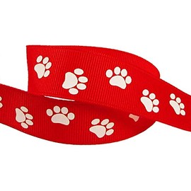 Paw Prints Ribbon for Crafts Grosgrain Ribbon for Gift Wrapping, Cheer Bows (10yd or (2x5yd) 7/8" White Paw, Red)