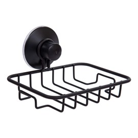 Bodico Strong Suction Modern Sleek Matte Black Soap Dish Bathroom Organizer, 5.25 x 3.75 inches, Silver