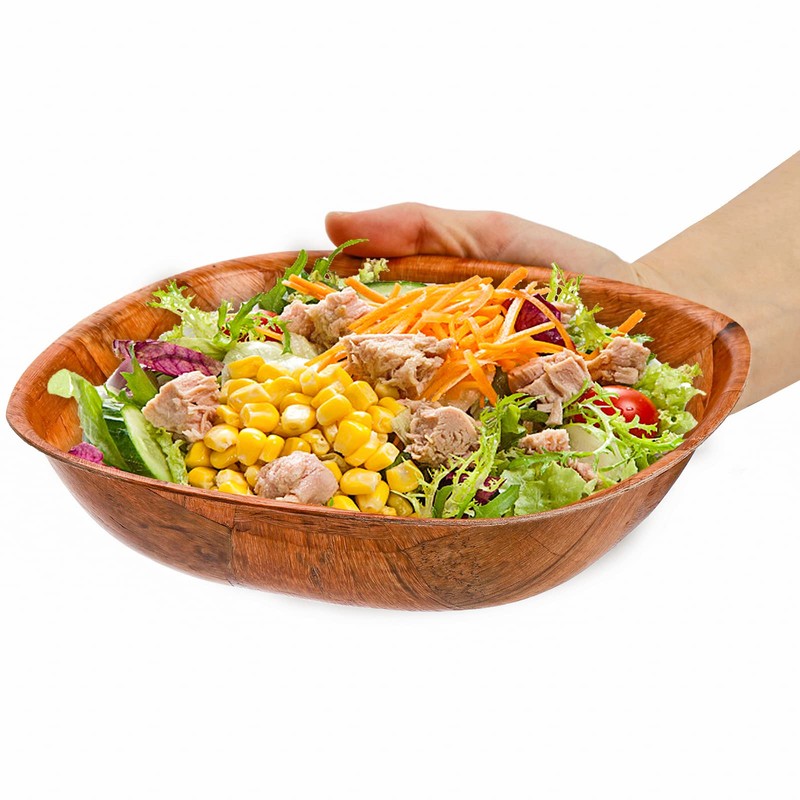 Elsjoy 8 Pack 8 Inch Wooden Woven Salad Bowl, Reusable