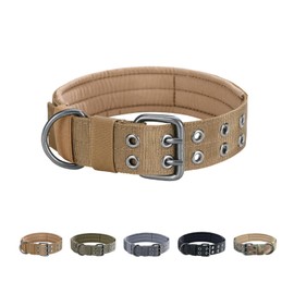 EXCELLENT ELITE SPANKER Military Dog Collar Nylon Adjustable Tactical Dog Collar Heavy Duty Collar with Metal D Ring for Medium Large Dogs(Brown-XL)
