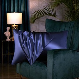 100% Pure Mulberry Silk Pillowcase for Hair and Skin Both Side Natural Smooth Pillowcase with Hidden Zipper 50 x 75 cm (50x75cm, Navy)