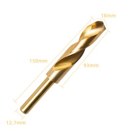18mm HSS Cobalt Drill Bit, 18mm Reduced Shank Twist Drill with 10mm Round Shank for Stainless Steel Metal Wood Plastic, High-Speed Steel 6542