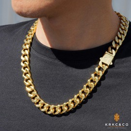 KRKC&CO Curb Cuban Chain (14mm-18K Gold Plated, 22)