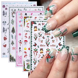 5 Sheets Christmas Nail Stickers 3D Self-Adhesive Dwarf Santa Claus Snowflake Xmas Trees Nail Decals Cute Elk Penguin Nails Design Stickers Winter Nails Supplies for Women Holiday DIY Manicure Decor