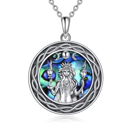 TIGER RIDER Triple Moon Goddess Necklace Sterling Silver Pagan Wiccan Magic Amulet Tree of Life Jewelry for Women Men (Hecate Goddess)