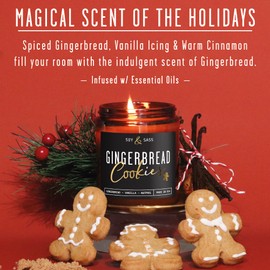 Gingerbread Candle, Christmas Candles Scented – ‘Gingerbread Cookies’ Soy Candle, w/Gingerbread, Cinnamon & Vanilla - Infused with Essential Oils I 9oz, 50Hr, Made in USA